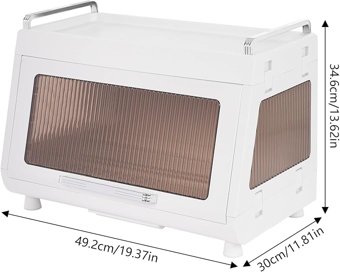 Dish Drying Rack with Lid Cover - 2-Tier Foldable Drain Board, 33lb Capacity Countertop Organizer for Plates, Bowls & Utensils, Space Saving Kitchen Storage (Tea Color)