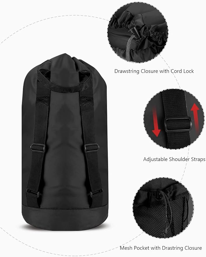 Backpack Laundry Bag, Laundry Backpack with Shoulder Straps and Mesh Pocket Nylon Clothes Hamper Bag with Drawstring Closure