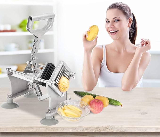 ROVSUN Commercial Vegetable Chopper French Fry Cutter Stainless Steel w/ 4 Sizes Blades, Fruit Potato Slicer, 1/2", 3/8", 1/4" & 8-Wedge Blades and Pusher Blocks for Restaurants, Home & Kitchen