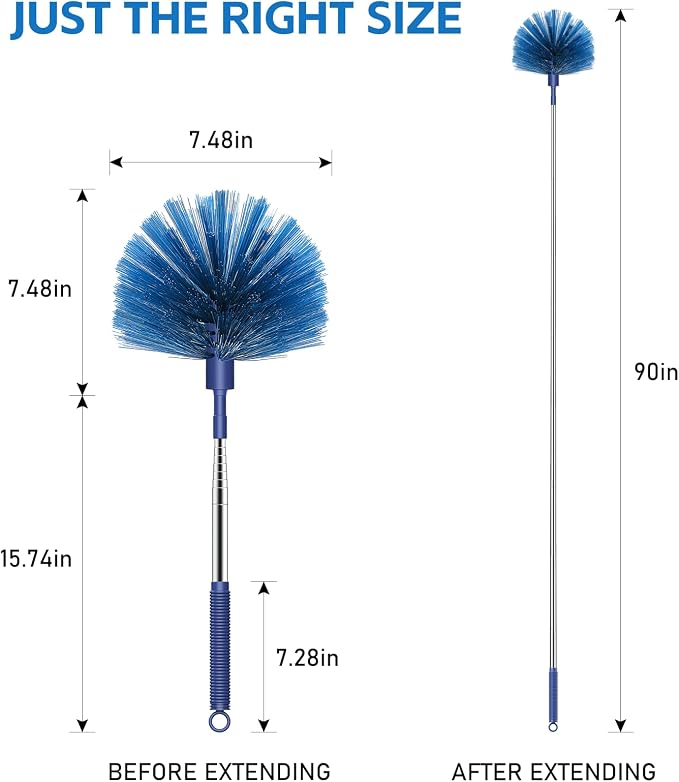 SetSail Cobweb Duster with Extension Pole, for Cobweb Cleaning,Blue | Retractable Dusters,90-inch Long Handle,Ceiling Fan Spider Web Brush,for Outdoor Indoor High Ceilings