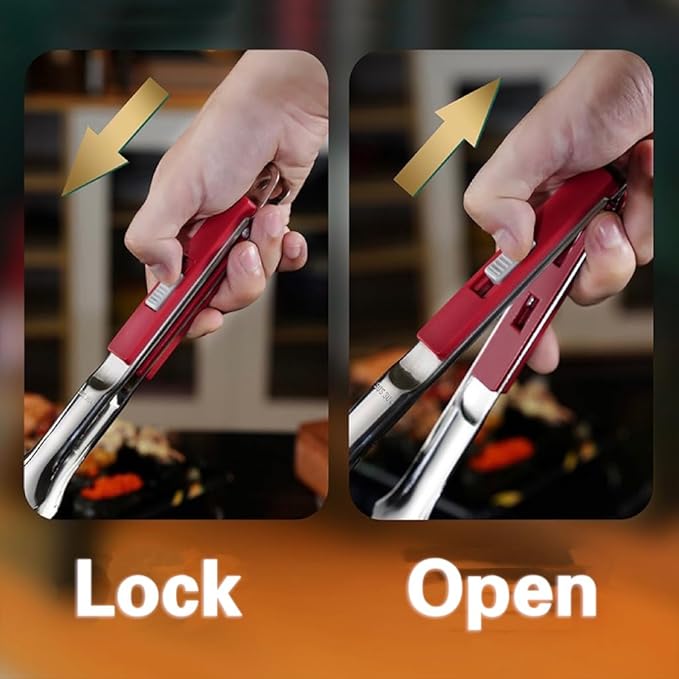 13.5-inch grill spatula cooking tongs, made of Premium 304 stainless steel, can be used to flip and cut food, making them the ideal outdoor gift for barbecue enthusiasts.（Red)