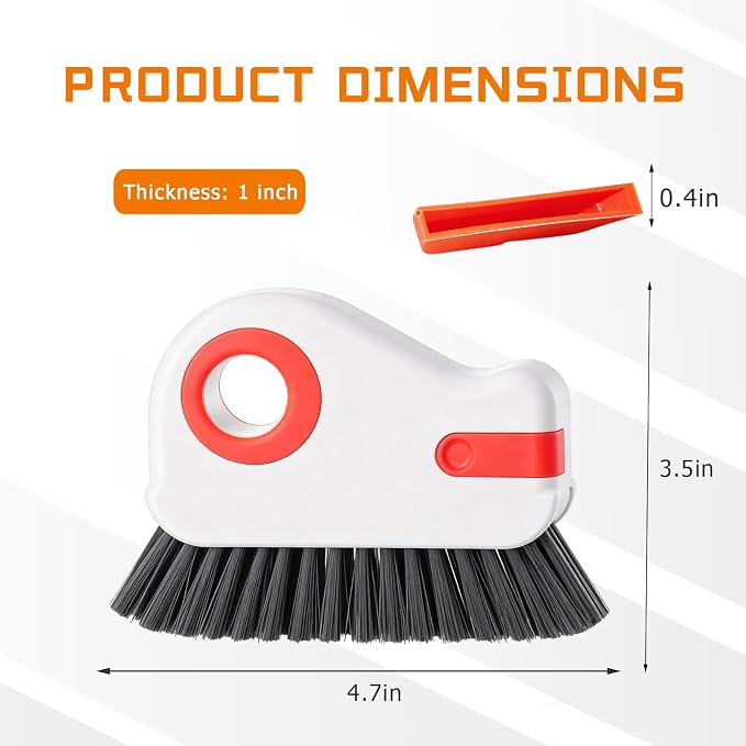 2 in 1 Groove Cleaning Brush, Multifunctional Window Track Cleaner with Hidden Scraper, Hard Bristle Grip Brush Sliding Door Cleaning Tool for Vehicle Home Office (Orange)