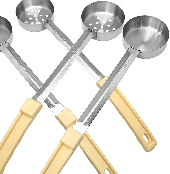 4PCS 3 oz Portion Control Serving Spoons,Measuring Ladle Scoops Food Utensils,Proportion Manage Slotted and Unslotted Scoops for Weight Loss/Kitchen(Creamy)