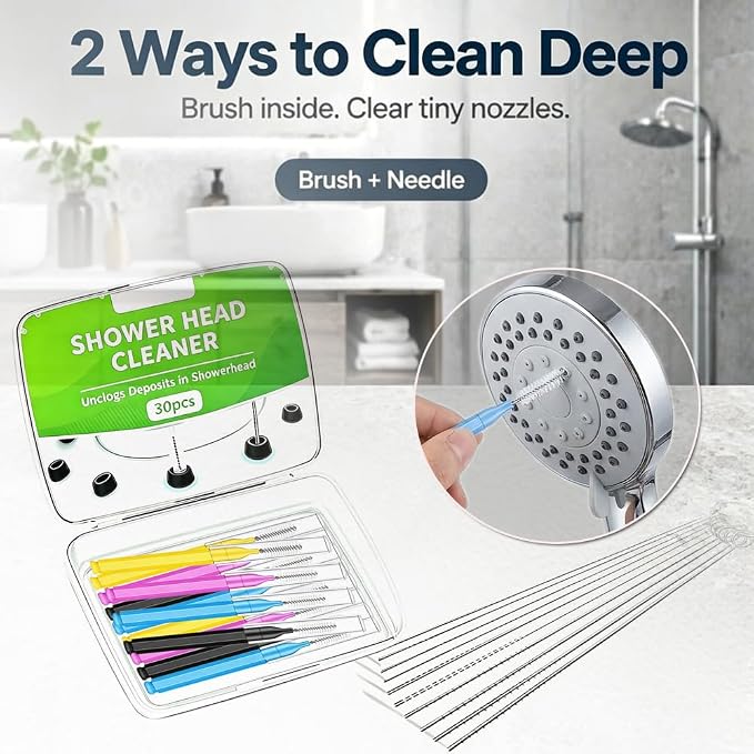 Shower Head Cleaner Tool Set, Multi-Size Shower Head Cleaner Picks for Unclogging Small Nozzles Dual-Function Shower Head Cleaning Brush Crevice Cleaning Brush Kit for Bathroom & Kitchen (30)