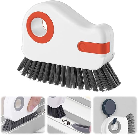 2 in 1 Groove Cleaning Brush, Window Track Cleaner Brush with Hidden Scraper, Crevice Cleaning Brush for Sliding Door Track, Window Sill, Narrow Gaps, Kitchen & Bathroom Cleaning Tool (Orange)