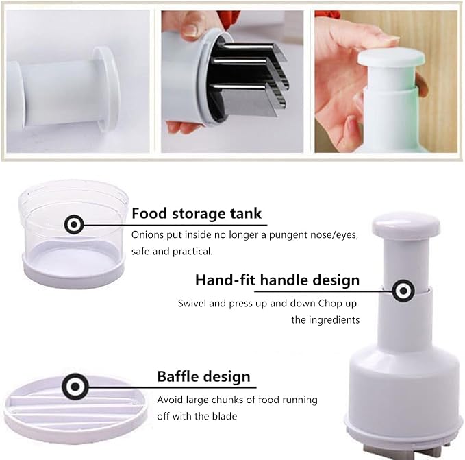 Food Chopper, Manual Vegetable Chopper with Container, Stainless Steel Blades Slicer & Dicer Cutter for Onion, Salad, Garlic, Nut & Veggie, Dishwasher Safe, Home Essentials Kitchen Gadgets
