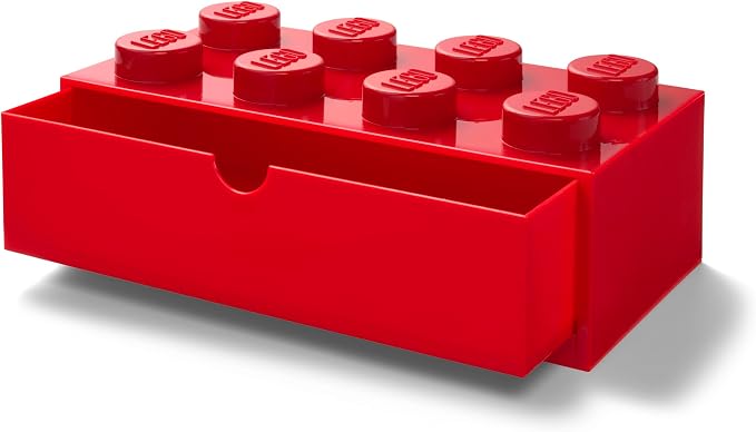 Room Copenhagen Lego Storage Brick 8 Desk Drawer, 8-Stud Stackable Tabletop Storage Box, 12.4 x 6.2 x 4.4 in, Bright Red | Stackable Storage Box | Storage with Lid | Toy Organization | 8-Stud Stackable