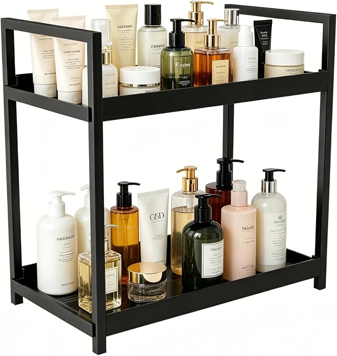 Bathroom Counter Organizer, 2 Tier Black Counter Shelf | Bathroom Organizers and Storage Countertop, for Vanity Tables, Dresser, Makeup
