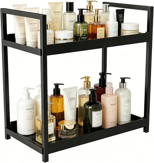 Bathroom Counter Organizer, 2 Tier Black Counter Shelf | Bathroom Organizers and Storage Countertop, for Vanity Tables, Dresser, Makeup
