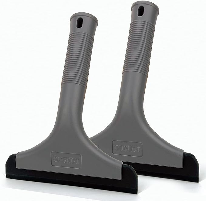 Super Flexible Silicone Squeegee, Auto Water Blade, Water Wiper, Shower Squeegee, 5.9'' Blade and 7.5'' Long Handle, for Car Windshield, Window, Mirror, Glass Door, Grey Black