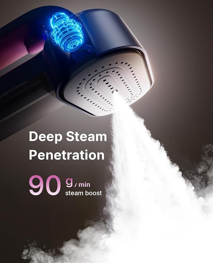 Jack & Rose Steamer for Clothes, 90g/min Boost and 38g/min Continious Steam, 29 Large Holes Powerful Steamer, 220ml Garments Capacity 2-in-1 Handheld Steaming & lroning, Cleaning Brush