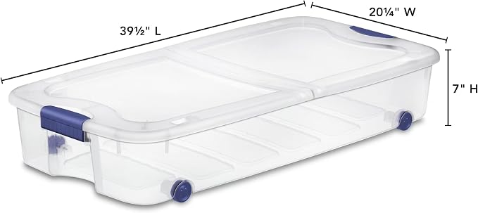 2 Pack 66 Quart Underbed Clear Storage Bins with Lid and Wheels | Wheeled Under Bed Storage Containers with Secure Latching Lid, Clear View Organizer for Clothes, Toys and Seasonal Bedding