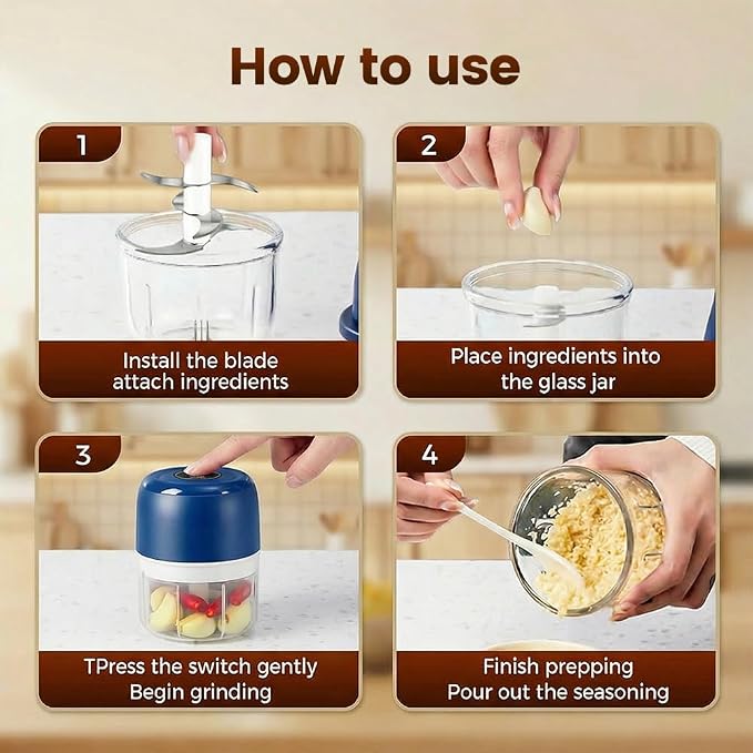 Electric Garlic Chopper, 2026 New Mini Food Processor & Food Chopper for Kitchen, Portable Cordless Garlic Mincer, Rapidly Garlic Minces Ginger Onion Chili Veggie (White，250ml)