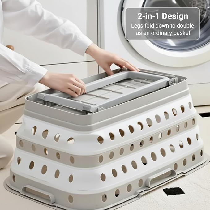 Spark Innovators No Bend Basket, Collapsible Laundry Basket with Legs | Foldable Plastic Laundry Hamper, Durable & Lightweight, Space-Saving Clothes Basket, Ideal for Dorms, Apartments & RVs