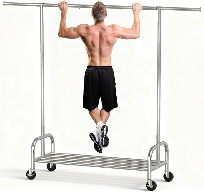 Clothing Garment Rack, 530LBS Capacity Rolling Clothes Rack on Wheels, Adjustable Clothing Hanging Rack, Heavy Duty Commercial
