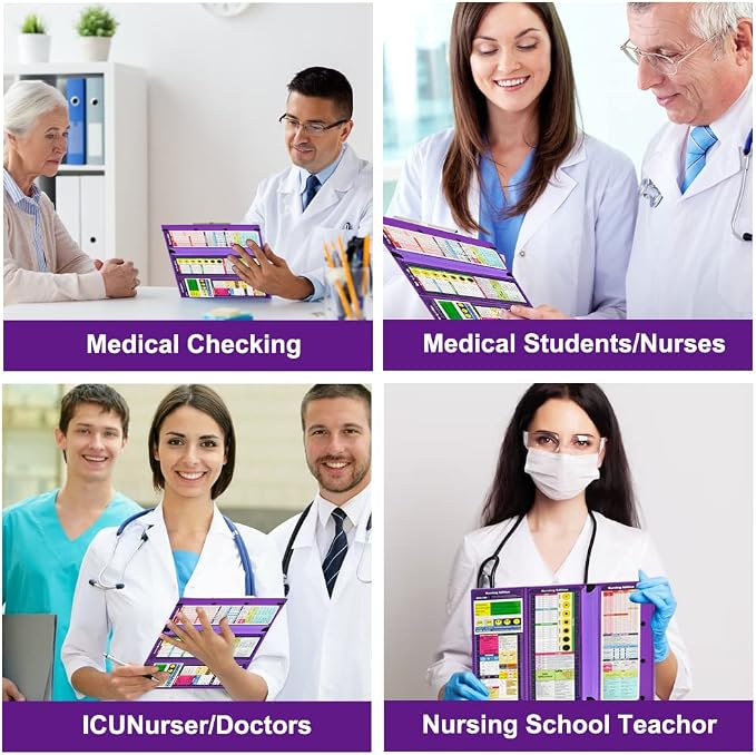 Vuzvuv Purple Foldable Nursing Clipboard Nurse Clip Board-1pcs 3 Layers | Sturdy Lightweight Plastic, Fits Pockets/Bags, Built-In Medical Cheat Sheets, for Nurses, Doctors, Medical Students