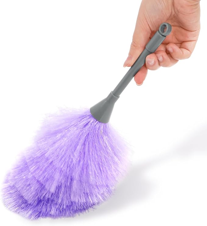 Goaste 12 Pack Microfiber Delicate Duster, 12.8 Inch Fluffy Feather Dusters with Plastic Handle, 2 Colors Electrostatic & Washable Cleaning Tool for TV Screen, Car, Laptop, Keyboard (Purple & Gray)