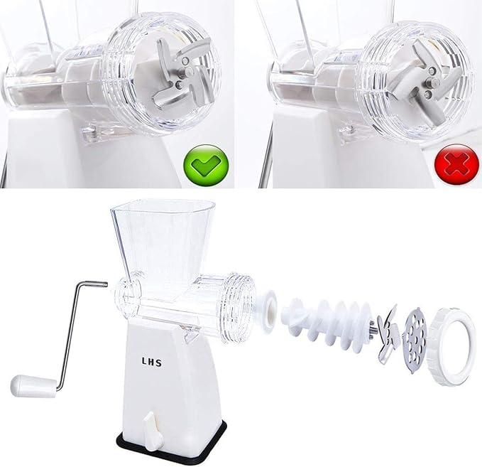 LHS Manual Meat Grinder with Stainless Steel Blades Heavy Duty Powerful Suction Base for Home Use Fast and Effortless for All Meats-White
