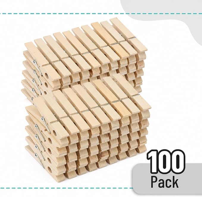 Mr. Pen- Large Wooden Clothes Pins, 2.9 Inch, 100 Pack, Bulk Natural Wood Clips for Crafts, Classroom Projects, Hanging Photos, Chip Bags, Decoration, Rust Resistant Spring