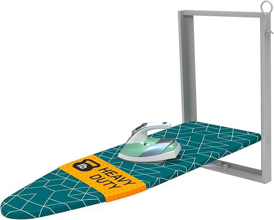 Xabitat Wall Mounted Ironing Board, 36.2" X 12.2" Compact Mount Fold Down Iron Board for Small Spaces, Space Saving with Cotton Fabric Cover, Green & Grey