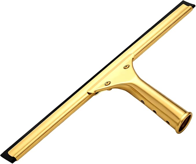 All-Purpose Brass Shower Squeegee 14 Inch T Shape Squeegee for Shower Glass for Bathroom Doors Mirrors Tiles Car Windows Streak Free Compatible with Extension Rods