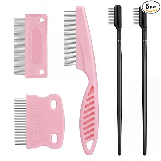 Fullhawl 5 Pieces Dog Eye Combs Tear Stain Remover Combs Pet Grooming Comb for Small Dogs Gently Removing Eye Mucus and Crust (Light Pink, Black)