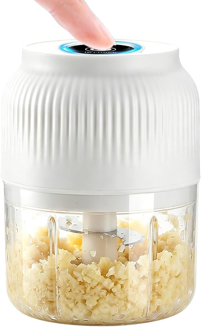 Electric Garlic Chopper, 2026 New Mini Food Processor & Food Chopper for Kitchen, Portable Cordless Garlic Mincer with 4 Stainless Steel Blades, Small Vegetable Chopper for Onion Salad (300ML White)
