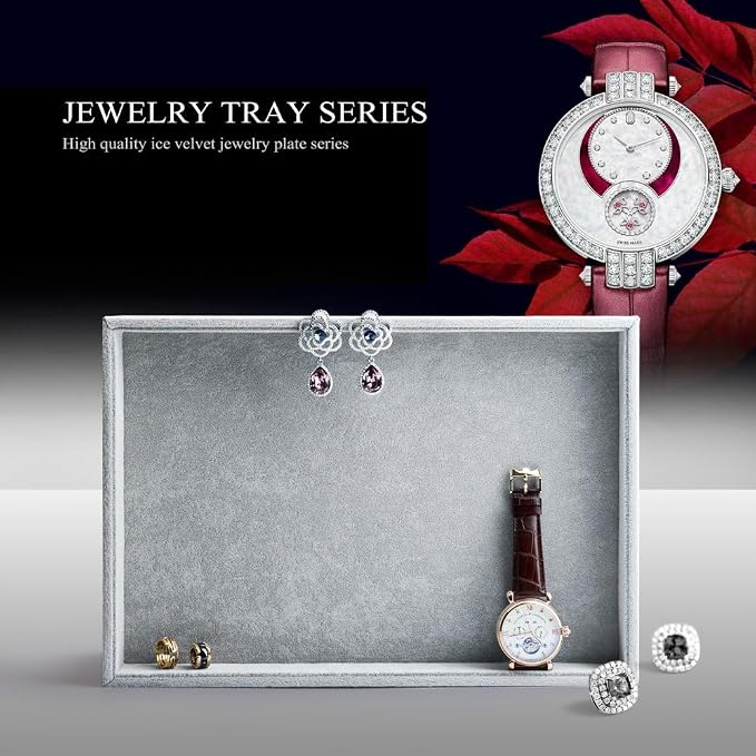 Oirlv Velvet Stackable Jewelry Trays Grids Rings Earrings Bracelet Watch Showcase Display Tray | Stackable and Portable, Ideal for Retail Showcase, Trade Shows and Personal Jewelry Collection,Fits Nicely in Dresser Drawer