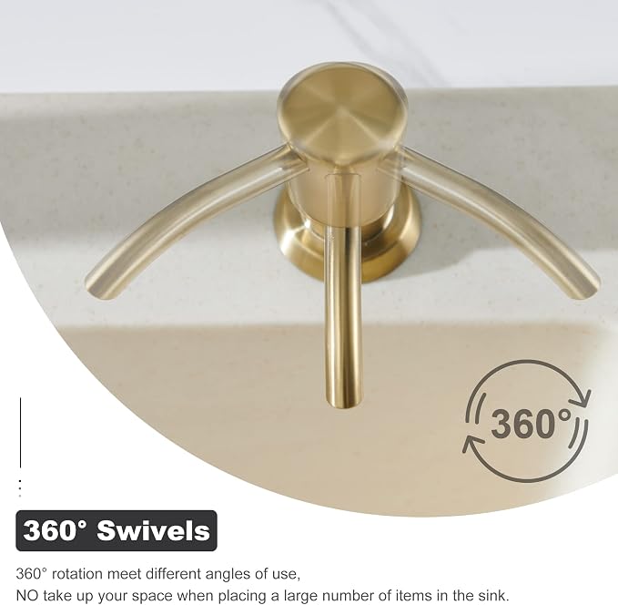 Built in Sink Soap Dispenser or Lotion Dispenser for Kitchen Sink, Brushed Gold ABS Pump Head, with 17 Ounce Large PET Soap Bottle