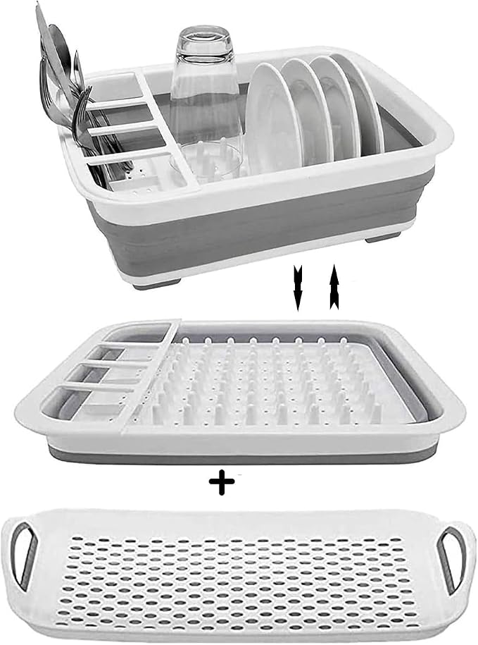 Dish Drying Rack Collapsible Dish Drying Rack Portable Dinnerware Drainer Organizer for Kitchen RV Campers Travel Trailers Space Saving Kitchen Storage Rack Tray Camper Must Haves