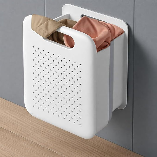 Goderewild Collapsible Laundry Basket, Space-Saving Wall-Mounted Hamper, Detachable Hanging Organizer for Home, Dorms, RVs, Measures 11.8" x 8" x 14.7" In (White)