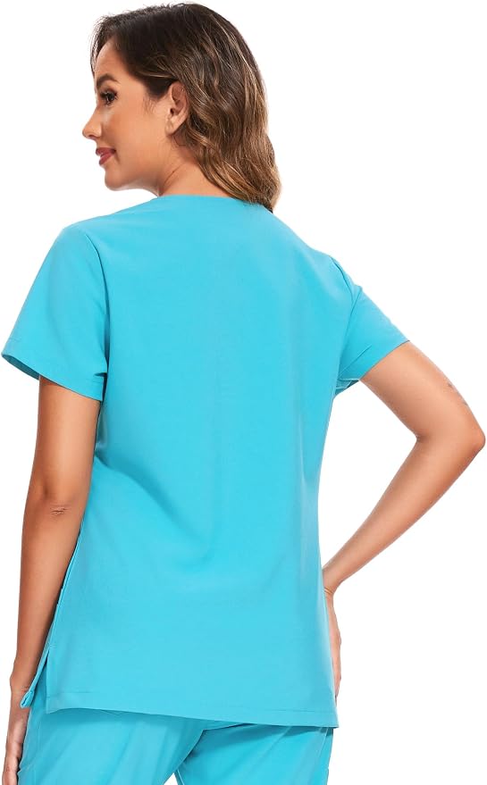 Scrubs Tops for Woman - Soft Stretch, V-Neck Tops | 3 Pockets, Side Split Design, Short Sleeve, Breathable & Lightweight Nursing Shirt, Easy-Care Fabric for All-Day Comfort