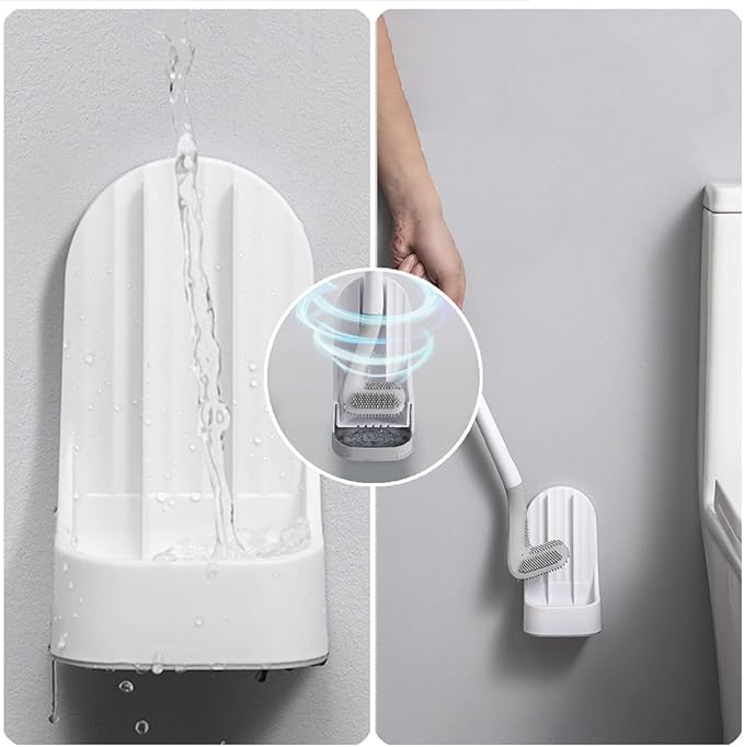 Toilet Brush, Long Handle Golf Toilet Brush with Holder 360° Deep Cleaning Flexible Silicone Toilet Cleaner Brush Wall Mounted for Bathroom (Green)