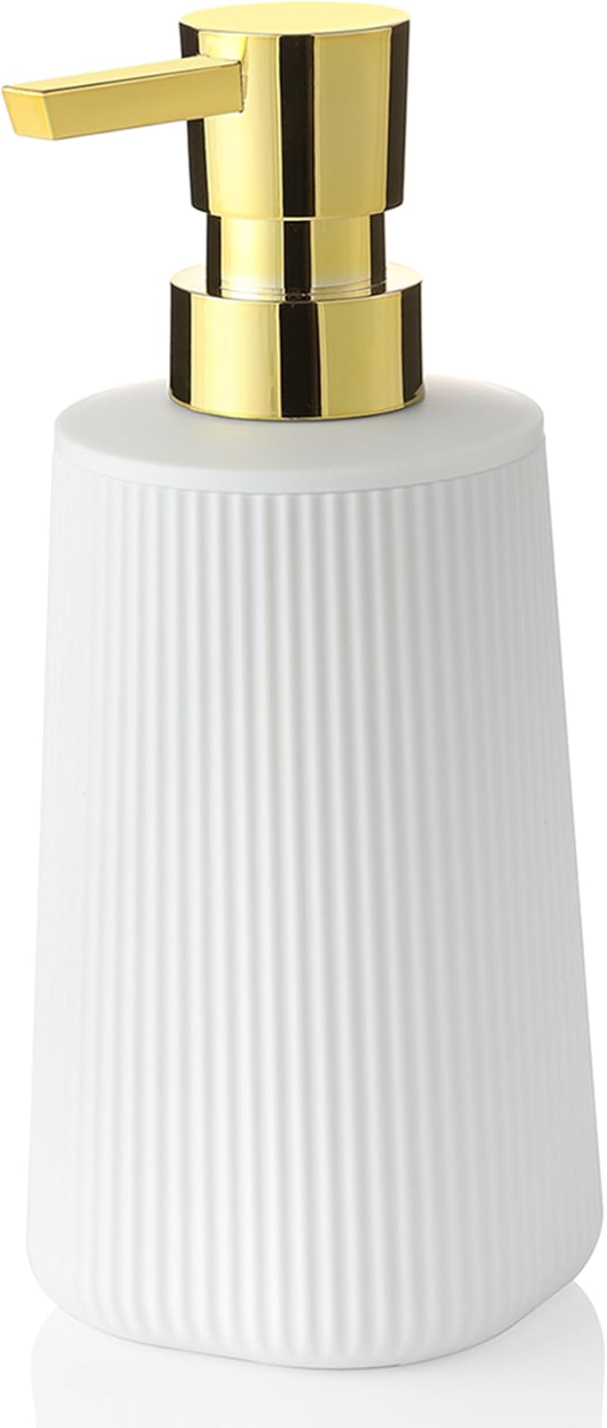 YAUKPH Small Soap Dispenser for Bathroom and Kitchen Matte White and Gold | Modern Farmhouse Striped Style Plastic Hand Soap Dish Soap Dispenser with Pump