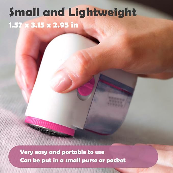 Fabric Shaver, Lint Remover for Clothes (Pink and White) | Electric Lint Shaver with 3-Leaf Blades, Battery Operated, Remove Clothes Fuzz, Lint Balls, Pills