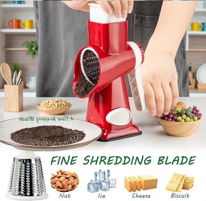 Cheese Grater with Handle,Multifunctional Rotary Cheese Grater | Powerful suction cup base,Effortless and time-saving,Protects your hands,Versatile,Detachable,Easy to clean