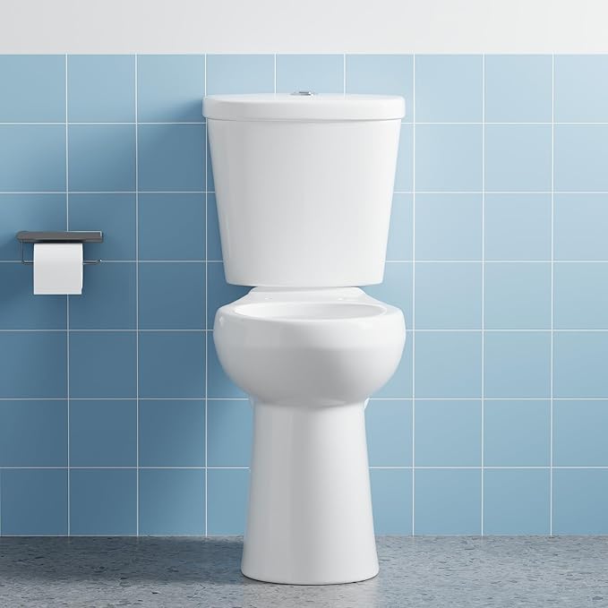 Two Piece Toilet, 21" Round ADA Comfort Height with Upgraded Flushing, Dual Flush Buttons (Top Mounted), Tank & Bowl Only (Seat Not Included), White, 12" Rough-in