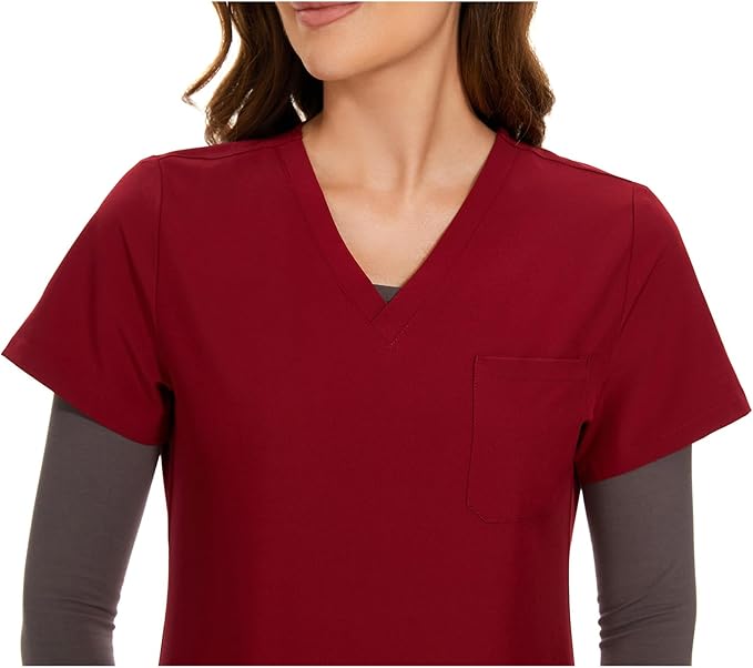 Scrubs Tops for Woman - Soft Stretch, V-Neck Tops | 3 Pockets, Side Split Design, Short Sleeve, Breathable & Lightweight Nursing Shirt, Easy-Care Fabric for All-Day Comfort
