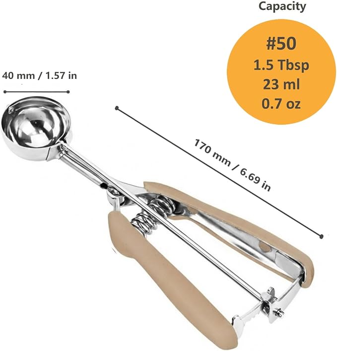 Cookie Scoop, Ice Cream Scoop, 1.5 Tbsp/ 23ml/ 0.7 oz Cookie Scoops for Baking, 18/8 Stainless Steel Cookie Scooper for Baking, Cookie Dough Scoop, Ice Cream Scooper with Trigger Release (Brown)