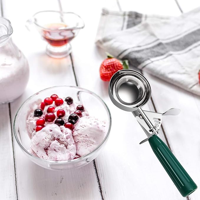 TOPKITCHEN Commercial-Grade Ice Cream Scoop 2.66 oz, 18/8 Stainless Steel Cookie Scoop with Plastic Handle, Portion Control Disher Scoop for Bakeries,Restaurants & Dessert Shops, #12, Green