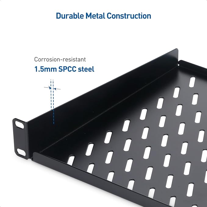 Cable Matters 1U Server Rack Shelf, 10-Inch Depth, 55lbs, Black | For 19-Inch Frame and Cabinet, Rack Mount Shelf