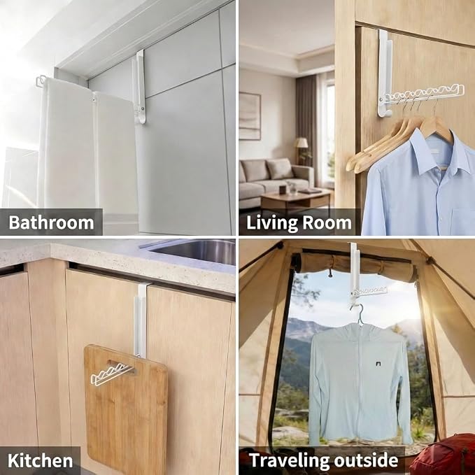 1 Pack Foldable Over The Door Drying Rack, Portable Over The Door Clothes Hanger for Laundry Dorm Bathroom Closet, White