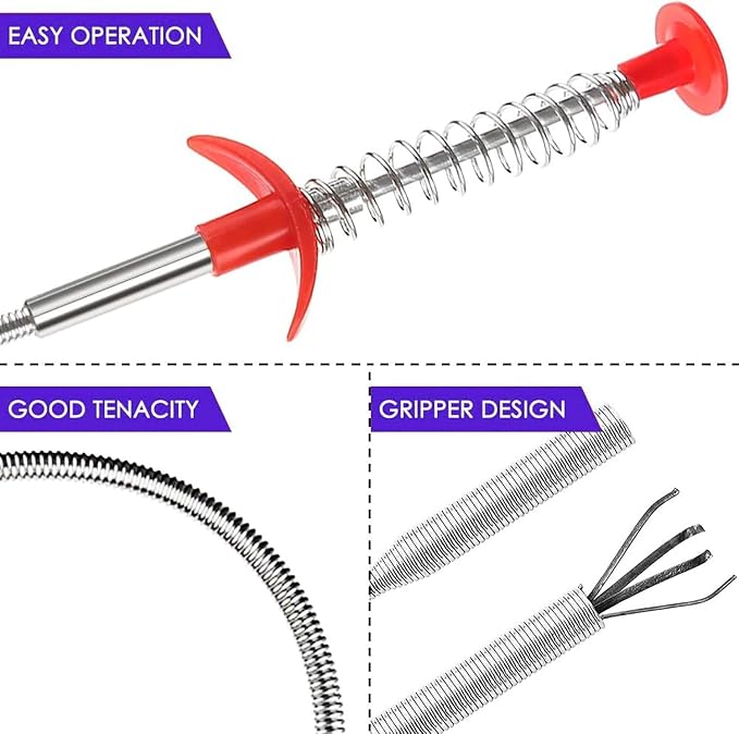 33.8 inch Drain Snake Hair Drain Clog Remover Tool - Sink Drain Cleaner for Toilet Sewer Shower Kitchen Bathroom Tub Clogged Drains Opener Cleaning Tool, Flexible Grabber Claw Pick Up Tool (33 in)