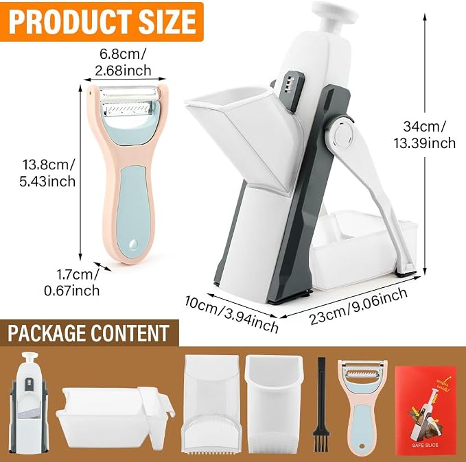 Safe Mandoline Slicer for Kitchen, Potato Slicer Cucumber Slicers with Peeler, Thickness Adjustable Vegetable Food Slicers, Vertical Kitchen Faster Cutter Artifact
