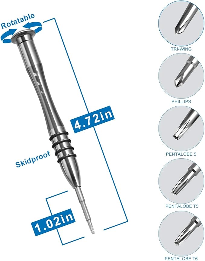 Screwdriver Set, Tri-Wing Phillips Pentalobe Screwdrivers Repair Tool Kit | Stainless Steel Material, 360° Rotating Labor-Saving Cap, Magnetic Tips, For Apple MacBook Mac Retina Pro Air - 5 T5 T6