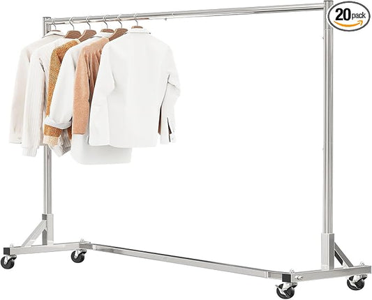 Simple Trending Industrial Grade Z Base 70inches Extra Long Clothes Garment Rack, Commercial Grade Rolling Clothing Rack, Heavy Duty 450lbs Load with Wheels, Chrome