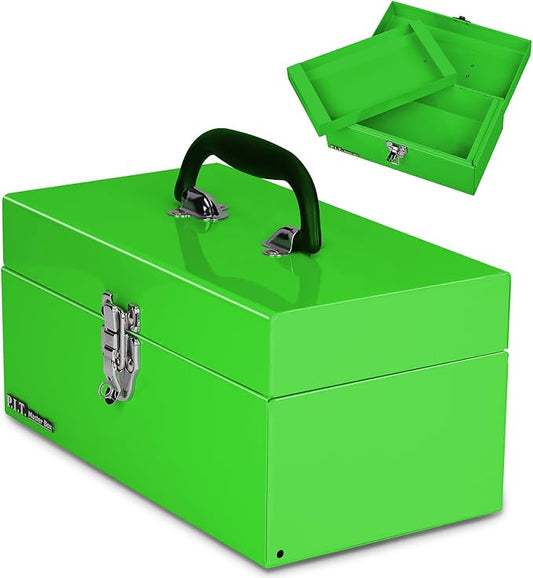 P.I.T. 12 Inch Tool Box,Portable Small Steel ToolBox with Metal Latch Closure for Household, Warehouse,Tools Storage,Green