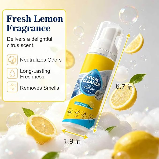 4-in-1 Multi-Enzyme Foam Cleaner, Multi Purpose Foam Cleaner, No Rinse Foam Cleaner for Car Interior, Kitchen Grease, Bathroom Tiles, Fabric Care and Multi Surfaces(2pcs)