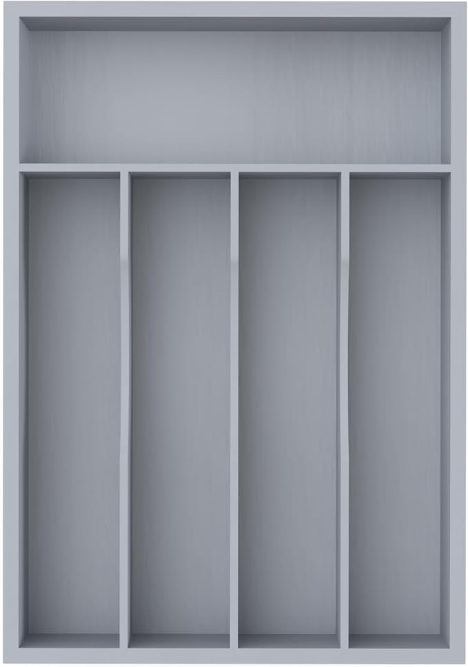 Silverware Organizer, Bamboo Kitchen Drawer Organizer, Utensil Holder, Cutlery Tray & Spoon Flatware Storage with Grooved Drawer Dividers(Grey, 9.5''W x 13.5''D)