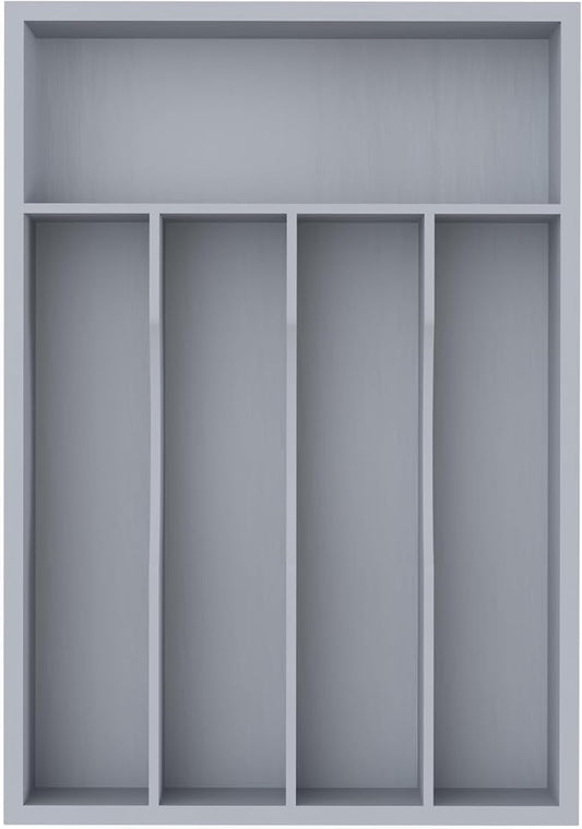 Silverware Organizer, Bamboo Kitchen Drawer Organizer, Utensil Holder, Cutlery Tray & Spoon Flatware Storage with Grooved Drawer Dividers(Grey, 9.5''W x 13.5''D)